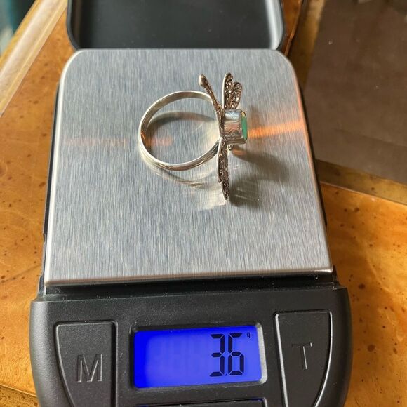 Natural Emerald Sterling Silver Dragonfly Ring Size 9 - Picture 8 of 8